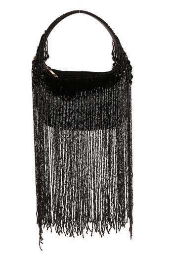 Buy_Nazaakat By Samara Singh_Black Beads, Fringe Beaded Clutch Bag 