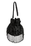 Shop_Nazaakat By Samara Singh_Black Beads, Sequins, Tassels Beaded Fringe Potli Bag _at_Aza_Fashions