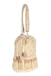 Shop_Nazaakat By Samara Singh_Cream Beads, Pearls, Tassels Beaded And Potli Bag _at_Aza_Fashions