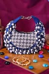 Buy_Nazaakat By Samara Singh_Blue Beads, Rhinestones Beaded Embellished Clutch With Sling _at_Aza_Fashions