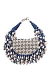 Nazaakat By Samara Singh_Blue Beads, Rhinestones Beaded Embellished Clutch With Sling _at_Aza_Fashions