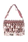 Shop_Nazaakat By Samara Singh_Peach Beads, Sequins, Mirrors, Tassels Beaded And Embellished Flap Bag _at_Aza_Fashions
