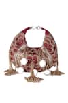 Shop_Nazaakat By Samara Singh_Red Embroidery, Beads, Mirrors, Tassels Embellished Floral Motif Clutch Bag _Online_at_Aza_Fashions