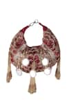 Nazaakat By Samara Singh_Red Embroidery, Beads, Mirrors, Tassels Embellished Floral Motif Clutch Bag _at_Aza_Fashions
