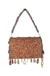 Shop_Nazaakat By Samara Singh_Multi Color Beads, Sequins, Tassels, Mirrors Floral And Embellished Flap Bag _at_Aza_Fashions