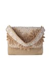 Shop_Nazaakat By Samara Singh_Gold Beads, Pearls, Embroidery Beaded And Flower Embellished Flap Bag _Online_at_Aza_Fashions