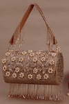 Buy_Nazaakat By Samara Singh_Beige Beads, Pearls, Tassels Floral And Embellished Flap Bag _at_Aza_Fashions