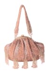 Shop_Nazaakat By Samara Singh_Peach Beads, Tassels Beaded Fringe Batua Bag With Detachable Handle _at_Aza_Fashions
