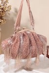 Buy_Nazaakat By Samara Singh_Peach Beads, Tassels Beaded Fringe Batua Bag With Detachable Handle _at_Aza_Fashions