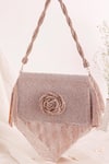 Buy_Nazaakat By Samara Singh_Peach Rhinestones, Applique Embellished Flap Bag With Rose Motif _at_Aza_Fashions