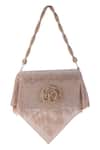 Buy_Nazaakat By Samara Singh_Peach Rhinestones, Applique Embellished Flap Bag With Rose Motif _Online_at_Aza_Fashions
