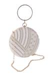 Shop_Nazaakat By Samara Singh_White Pearls, Rhinestones, Metallic Thread And Sequin Embellished Round Clutch _at_Aza_Fashions
