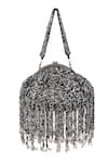 Shop_Nazaakat By Samara Singh_Black Beads, Tassels, Pearls Beaded Fringe Batua Bag With Detachable Handle _at_Aza_Fashions