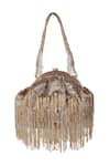 Shop_Nazaakat By Samara Singh_Gold Beads, Tassels Beaded Fringe Batua Bag With Detachable Handle _at_Aza_Fashions