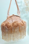 Buy_Nazaakat By Samara Singh_Gold Beads, Tassels Beaded Fringe Batua Bag With Detachable Handle _at_Aza_Fashions