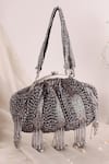 Buy_Nazaakat By Samara Singh_Gray Beads, Tassels Beaded Fringe Batua Bag With Detachable Handle _at_Aza_Fashions