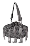 Shop_Nazaakat By Samara Singh_Gray Beads, Tassels Beaded Fringe Batua Bag With Detachable Handle _at_Aza_Fashions
