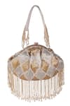 Shop_Nazaakat By Samara Singh_Gold Beads, Pearls, Tassels Beaded Diamond Pattern Batua Bag _at_Aza_Fashions