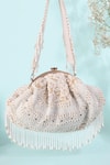 Buy_Nazaakat By Samara Singh_White Beads, Tassels, Sequins Beaded Batua Bag With Detachable Handle _at_Aza_Fashions