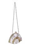 Buy_Nazaakat By Samara Singh_White Beads, Crystals, Pearls, Stones Fan Shape And Embellished Clutch _Online_at_Aza_Fashions