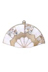 Shop_Nazaakat By Samara Singh_White Beads, Crystals, Pearls, Stones Fan Shape And Embellished Clutch _Online_at_Aza_Fashions