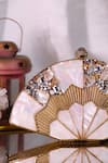Nazaakat By Samara Singh_White Beads, Crystals, Pearls, Stones Fan Shape And Embellished Clutch _Online