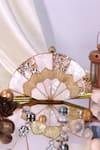 Buy_Nazaakat By Samara Singh_White Beads, Crystals, Pearls, Stones Fan Shape And Embellished Clutch _at_Aza_Fashions