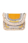 Shop_Nazaakat By Samara Singh_Yellow Stones, Beads, Fringe Coin And Embellished Boho Bag 