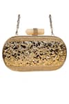 Shop_Nazaakat By Samara Singh_Gold Crystals, Beads, Stones Embellished Clutch With Detachable Sling 