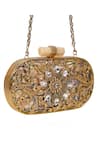 Nazaakat By Samara Singh_Gold Crystals, Beads, Stones Embellished Clutch With Detachable Sling _Online