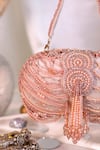 Shop Nazaakat By Samara Singh Pink Beads, Pearls, Crystals Beaded Wave And Tassel Embellished Clutch Shop_Nazaakat By Samara Singh_Pink Beads, Pearls, Crystals Beaded Wave And Tassel Embellished Clutch