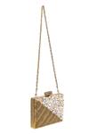 Buy_Nazaakat By Samara Singh_Gold Stones, Pearls, Metallic Embellished Geometric Pattern Clutch With Sling _Online_at_Aza_Fashions