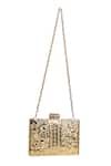 Nazaakat By Samara Singh_Gold Stones, Pearls, Metallic Embellished Geometric Pattern Clutch With Sling _Online_at_Aza_Fashions