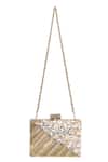 Buy_Nazaakat By Samara Singh_Gold Stones, Pearls, Metallic Embellished Geometric Pattern Clutch With Sling 