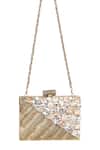 Shop_Nazaakat By Samara Singh_Gold Stones, Pearls, Metallic Embellished Geometric Pattern Clutch With Sling 