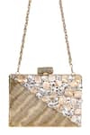 Shop_Nazaakat By Samara Singh_Gold Stones, Pearls, Metallic Embellished Geometric Pattern Clutch With Sling _Online
