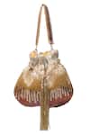 Nazaakat By Samara Singh_Gold Beads, Tassels Beaded Ombre Potli Bag With _at_Aza_Fashions