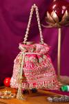 Buy_Nazaakat By Samara Singh_Pink Sequins, Embroidery, Beads Potli Bag With Handle _at_Aza_Fashions