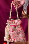 Shop_Nazaakat By Samara Singh_Pink Sequins, Embroidery, Beads Potli Bag With Handle _Online_at_Aza_Fashions