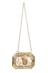 Nazaakat By Samara Singh_Gold Gemstones, Rhinestones, Pearls Textured Brass Stone And Embellished Clutch _Online_at_Aza_Fashions