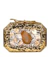 Shop_Nazaakat By Samara Singh_Gold Gemstones, Rhinestones, Pearls Textured Brass Stone And Embellished Clutch 