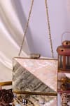 Buy_Nazaakat By Samara Singh_Gold Geometric Pattern Box Clutch With Sling Chain _at_Aza_Fashions