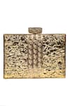 Shop_Nazaakat By Samara Singh_Gold Geometric Pattern Box Clutch With Sling Chain _Online_at_Aza_Fashions