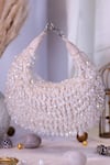 Buy_Nazaakat By Samara Singh_White Beads, Crystals Embellished Crescent Clutch Bag _at_Aza_Fashions