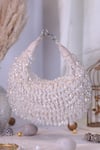 Nazaakat By Samara Singh_White Beads, Crystals Embellished Crescent Clutch Bag _at_Aza_Fashions
