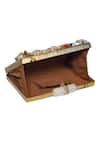 Shop_Nazaakat By Samara Singh_Beige Beads, Pearls, Stones Embellished Clutch With Detachable Sling Chain _Online_at_Aza_Fashions