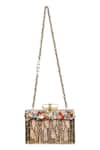 Nazaakat By Samara Singh_Beige Beads, Pearls, Stones Embellished Clutch With Detachable Sling Chain _at_Aza_Fashions