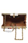 Shop_Nazaakat By Samara Singh_Beige Beads, Pearls, Stones Embellished Clutch With Detachable Sling Chain 