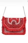 Shop Nazaakat By Samara Singh Red Beads, Fringe, Metallic Thread Beaded Embroidered Boho Bag Online at Aza Fashions Shop_Nazaakat By Samara Singh_Red Beads, Fringe, Metallic Thread Beaded Embroidered Boho Bag _Online_at_Aza_Fashions