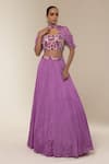 Buy_Libas Cafe by Nidhi & Ashish_Purple Crepe Embroidery Sweetheart , High Floral Blouse With Lehenga _at_Aza_Fashions